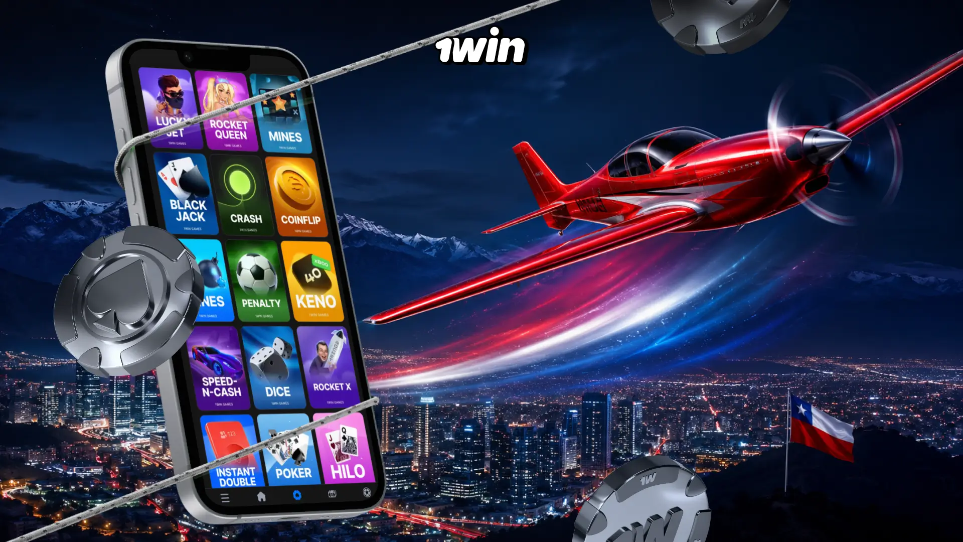 Apuesta doble en Aviator 1win Chile desde la app móvil con dos paneles de retiro
